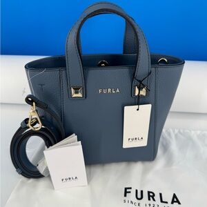FURLA NWT Mini Afrodite Blue Leather Tote/Crossbody Bag With Dust Cover